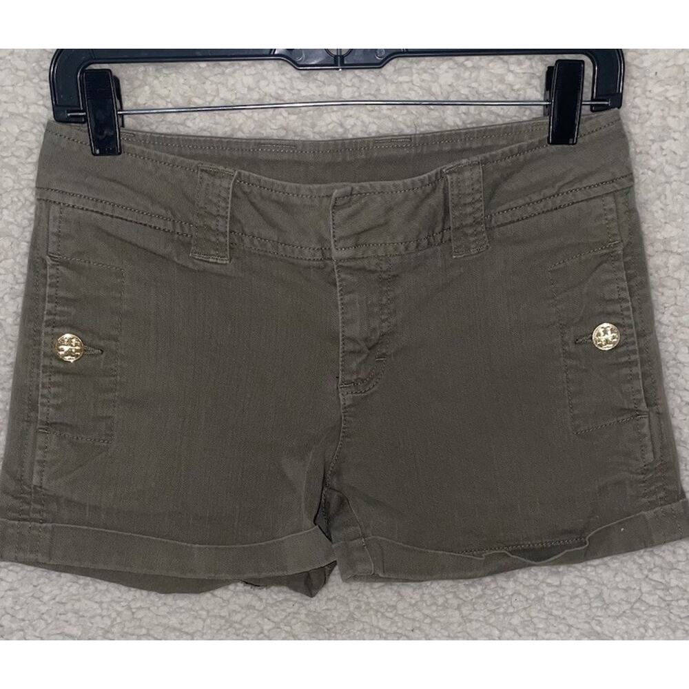Tory Burch Shorts Women Size 26 Camo Green Flap Pocket